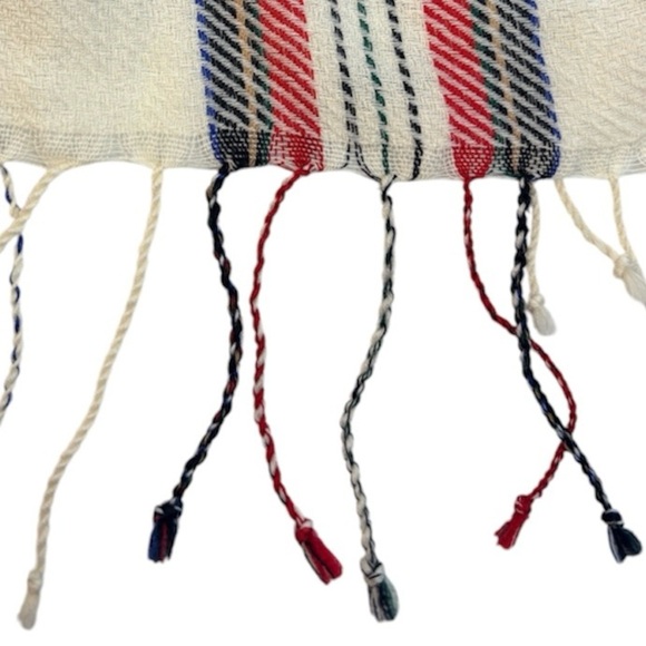 Talbots Heavy & Warm Plaid Scarf Cream, Red and Navy, [75” x 28.5”] - Picture 3 of 8